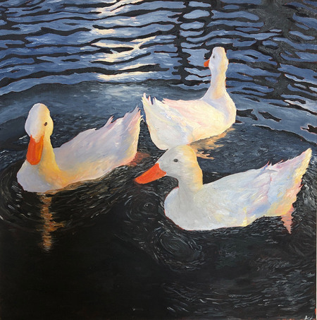 Katarina Love - Golden Hour Ducks (Oil paint)