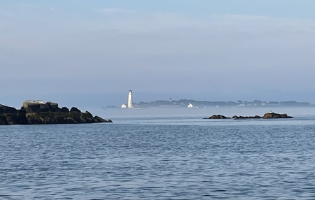 Sun burning off fog at Outer Brewster Island