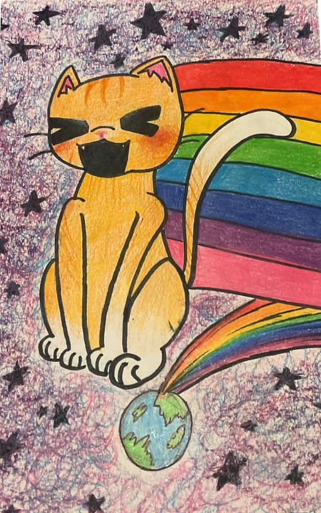 Manny rides the rainbow! X3